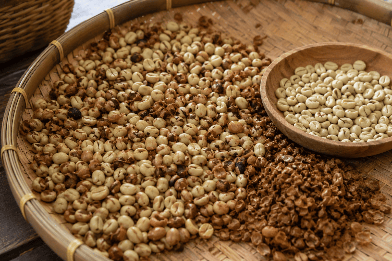 cara mengupas biji kopi kering